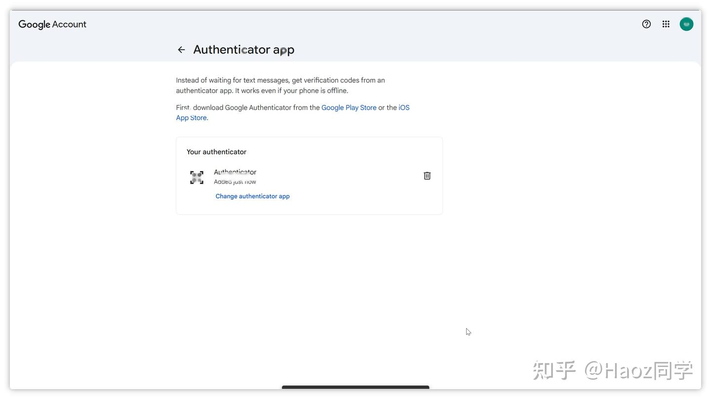 修改页面:点击更改身份验证器应用(Change authenticator app)